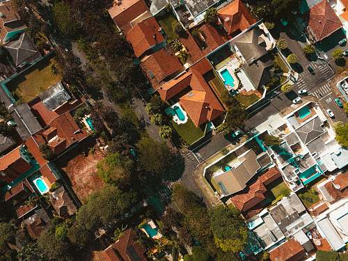 aerial view aerial photo of concrete buildings neighborhood